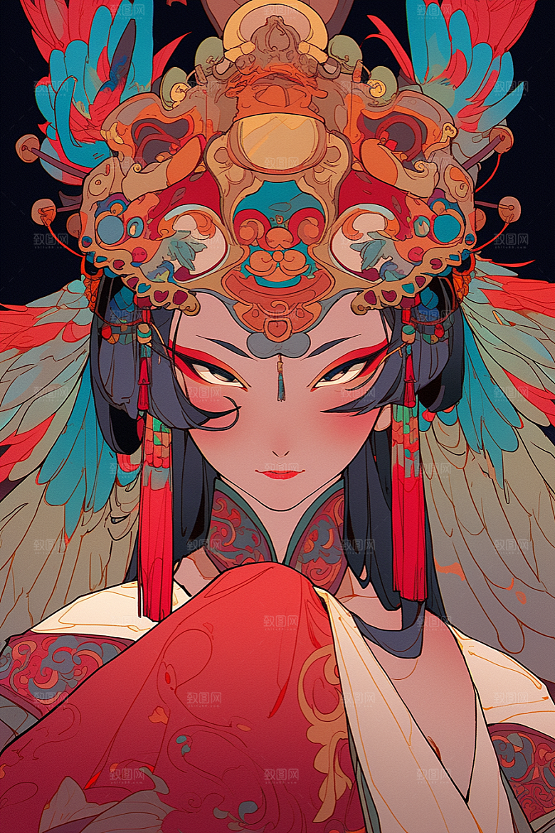 京剧女孩扮相国粹插画