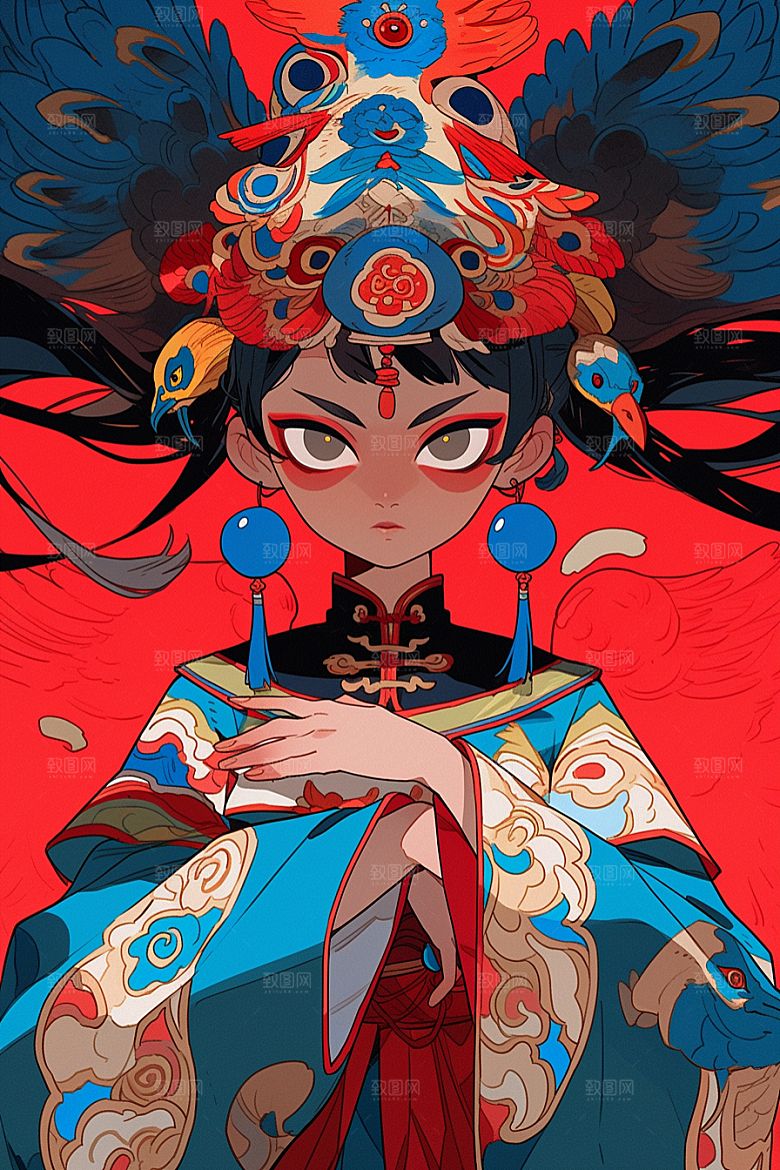 京剧女孩中国风戏剧插画