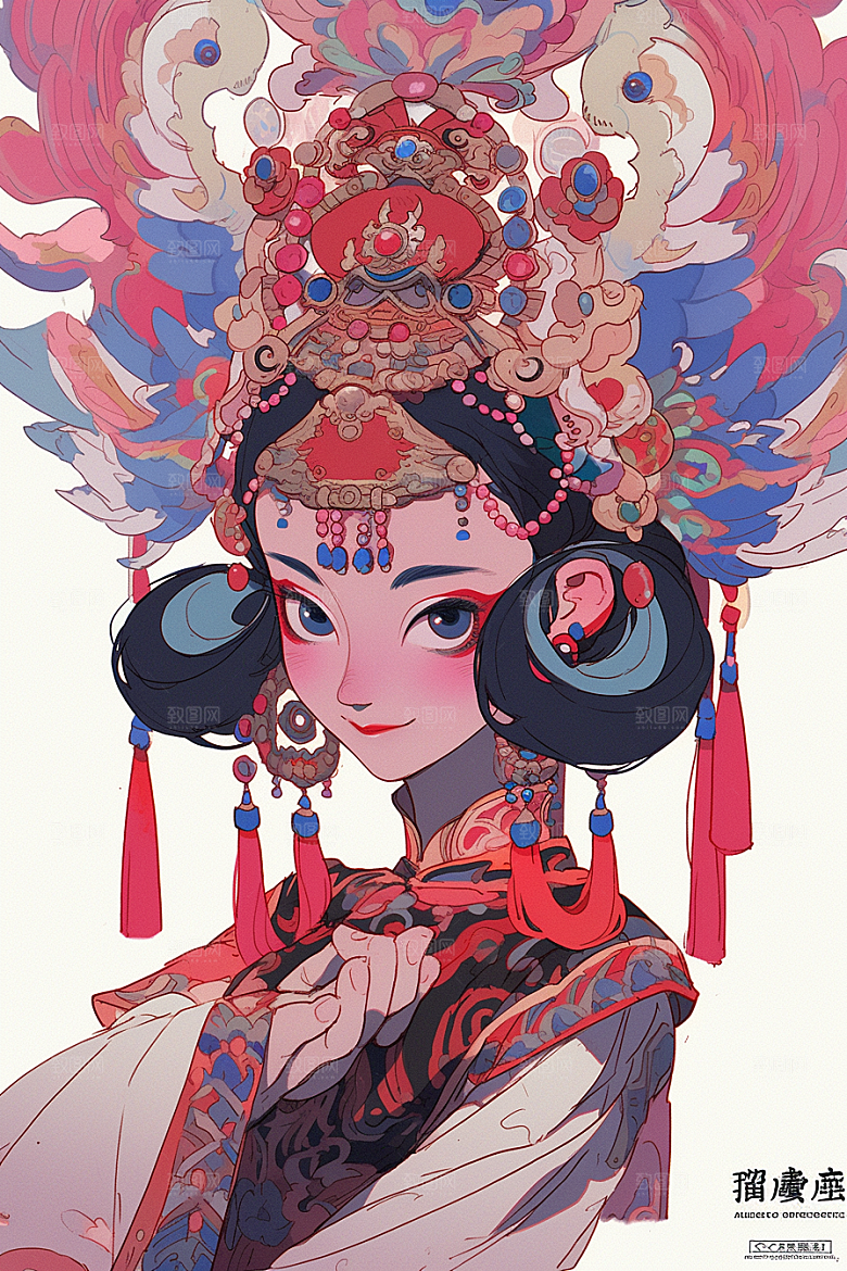 京剧女孩国粹扮相插画