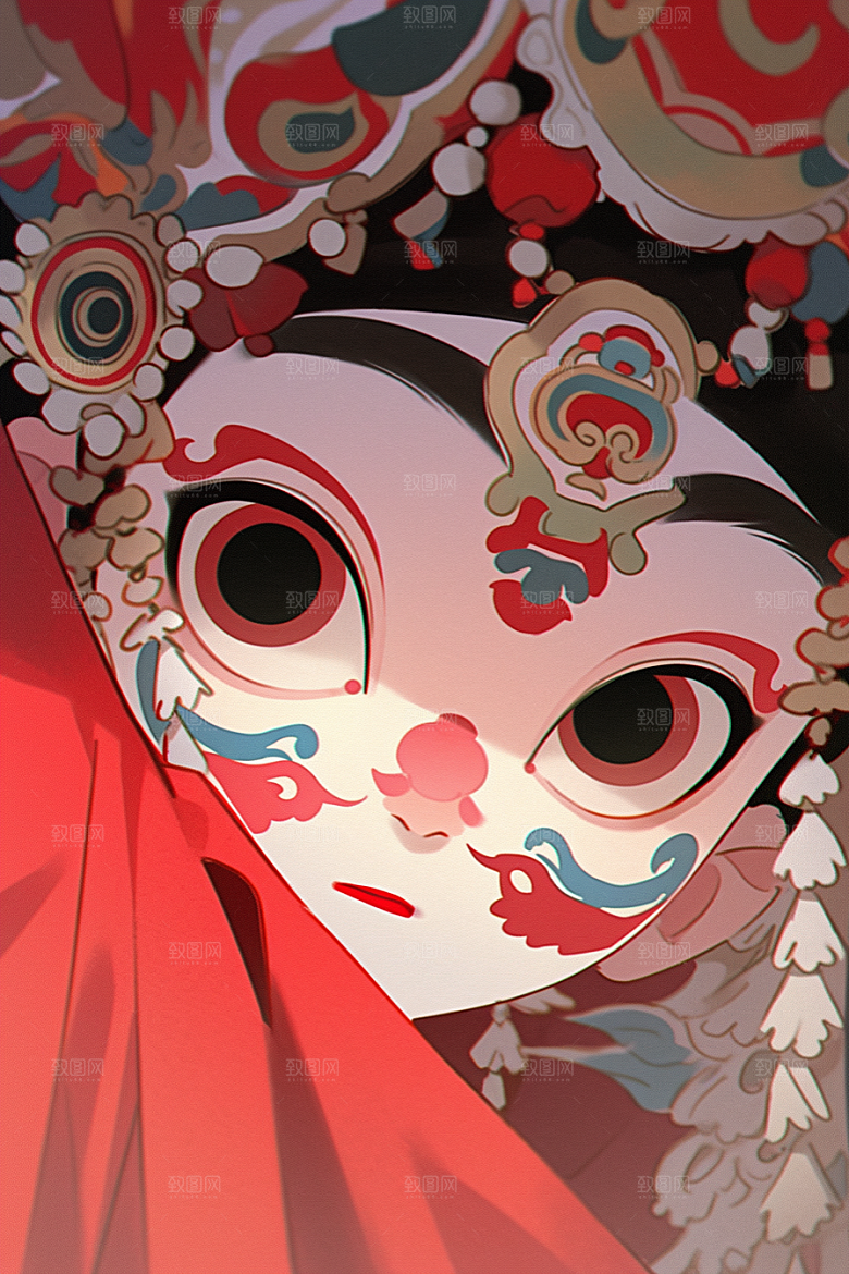 京剧女孩手绘戏曲插画