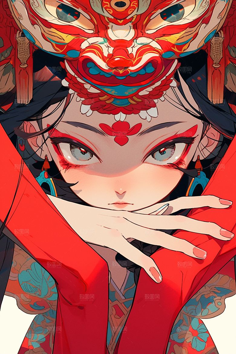 京剧女孩手绘国潮插画