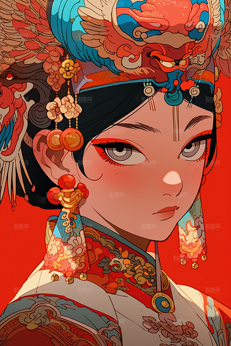 京剧女孩手绘中国风插画