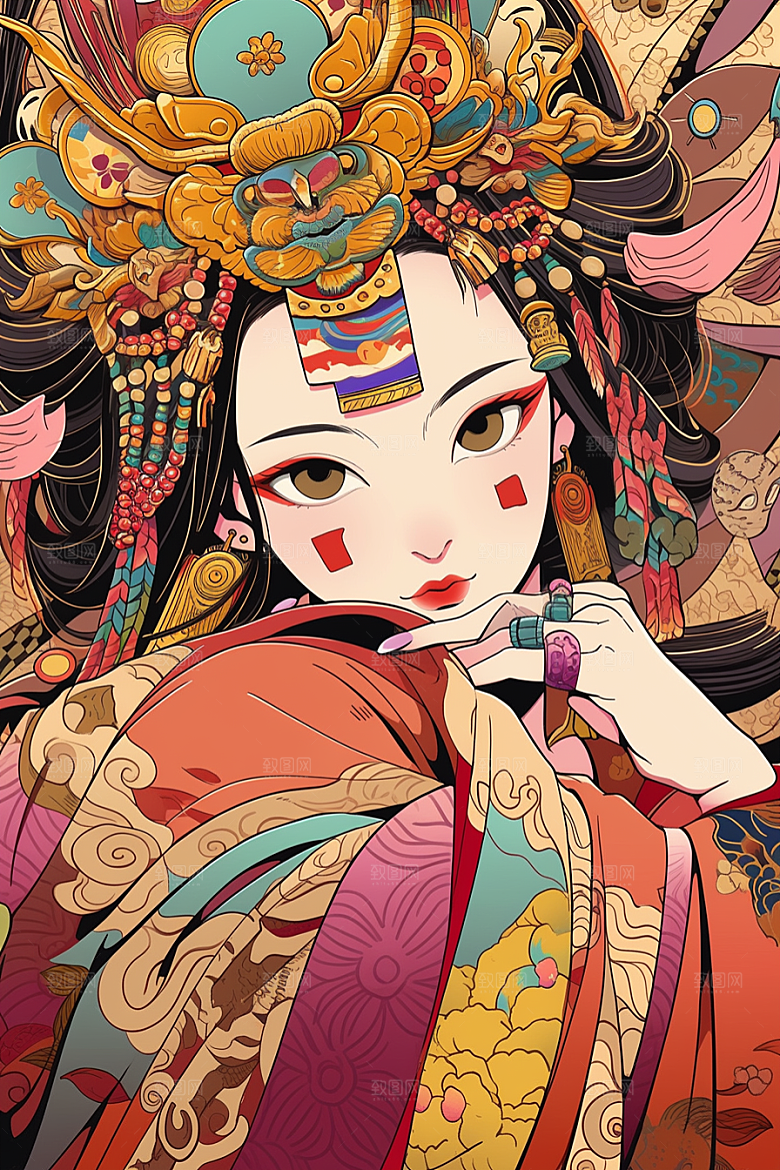 京剧女孩国粹戏剧插画
