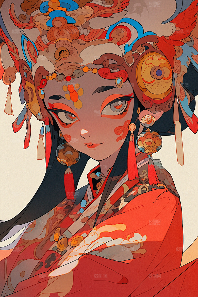京剧女孩中式中国风插画