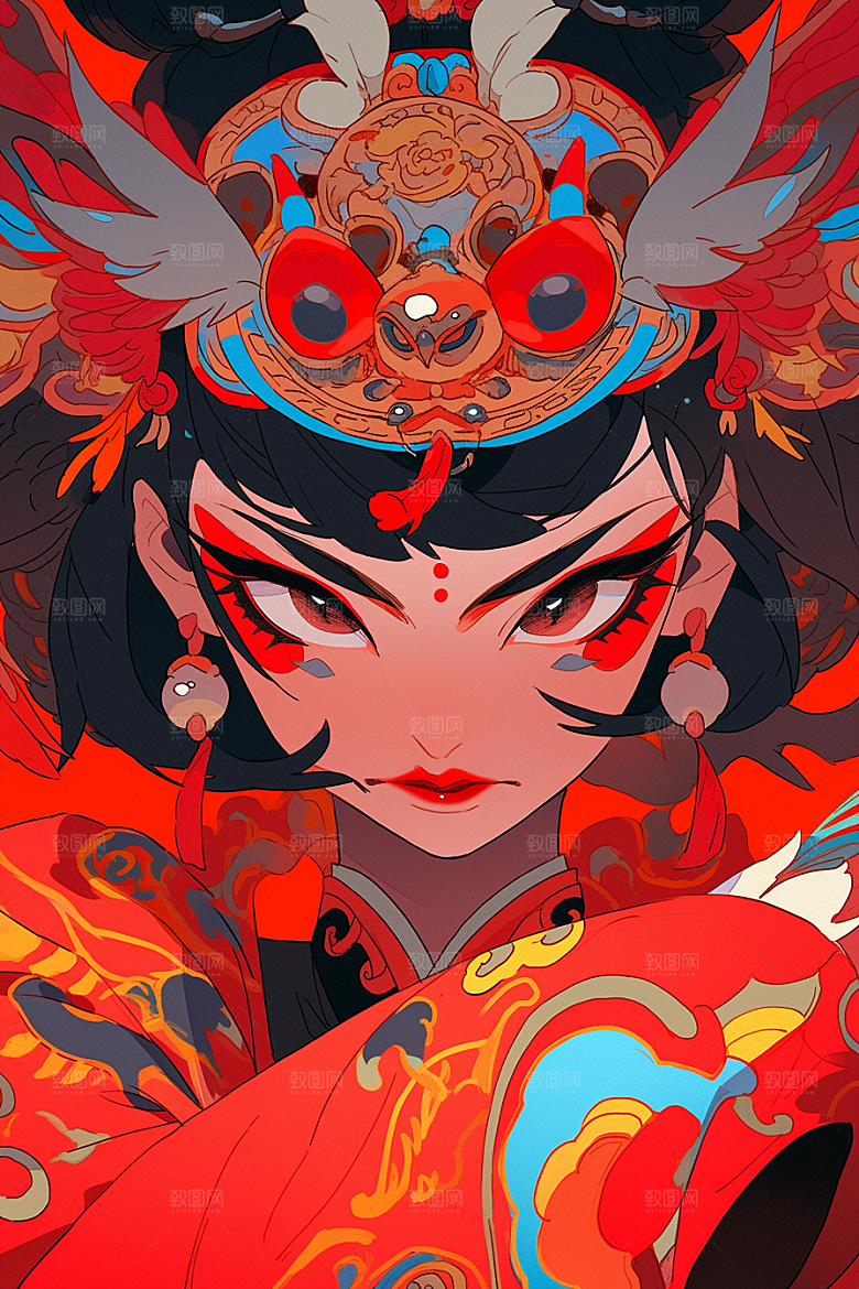京剧女孩传统风格中国风插画