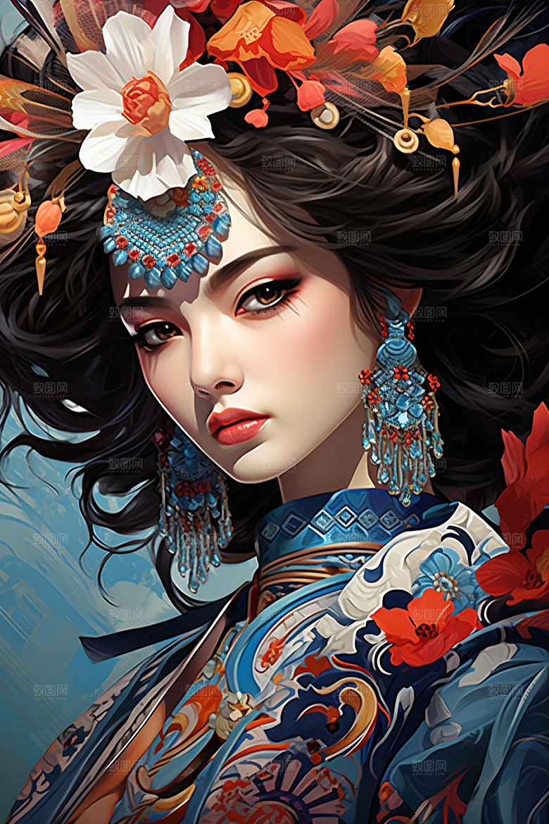 京剧女孩国潮手绘插画