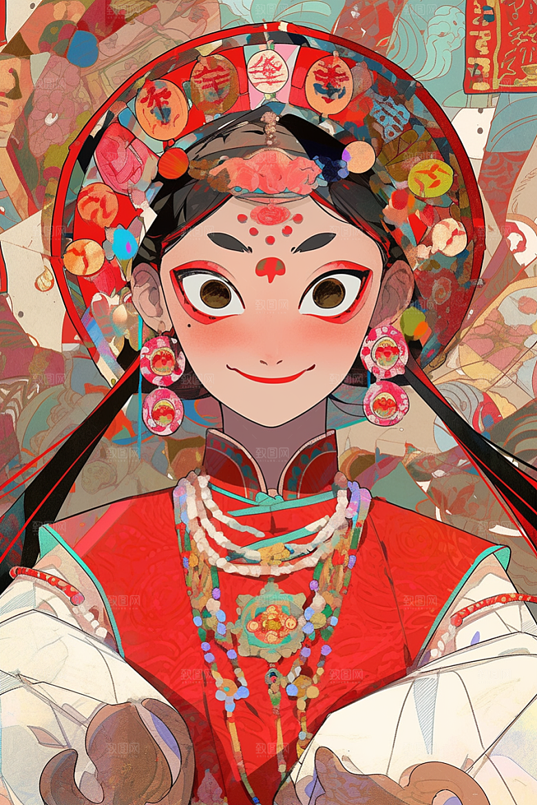 京剧女孩国潮中式插画