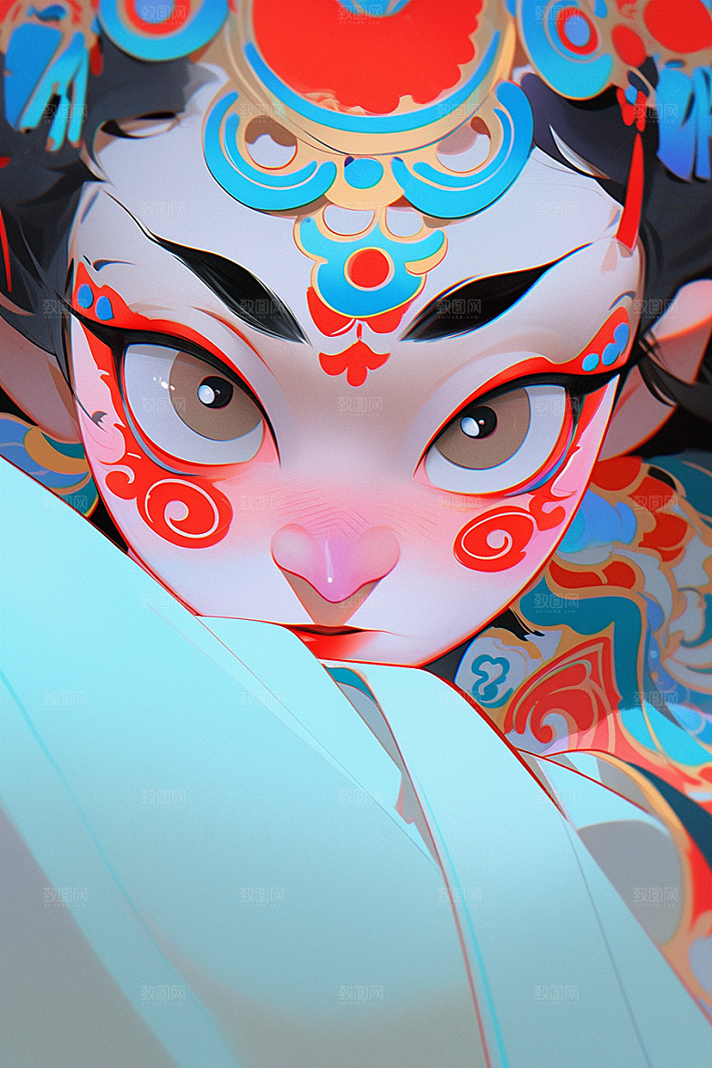 京剧女孩中国风扮相插画
