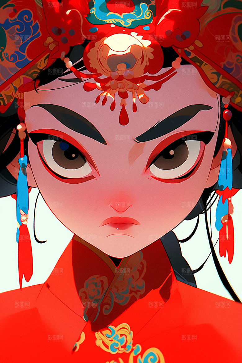 京剧女孩中式戏剧插画