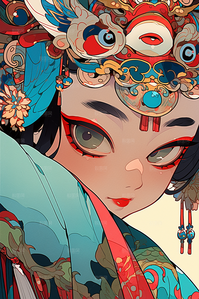 京剧女孩国潮中国风插画