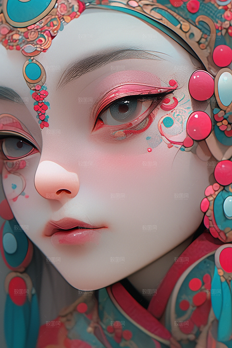 京剧女孩中国风扮相插画
