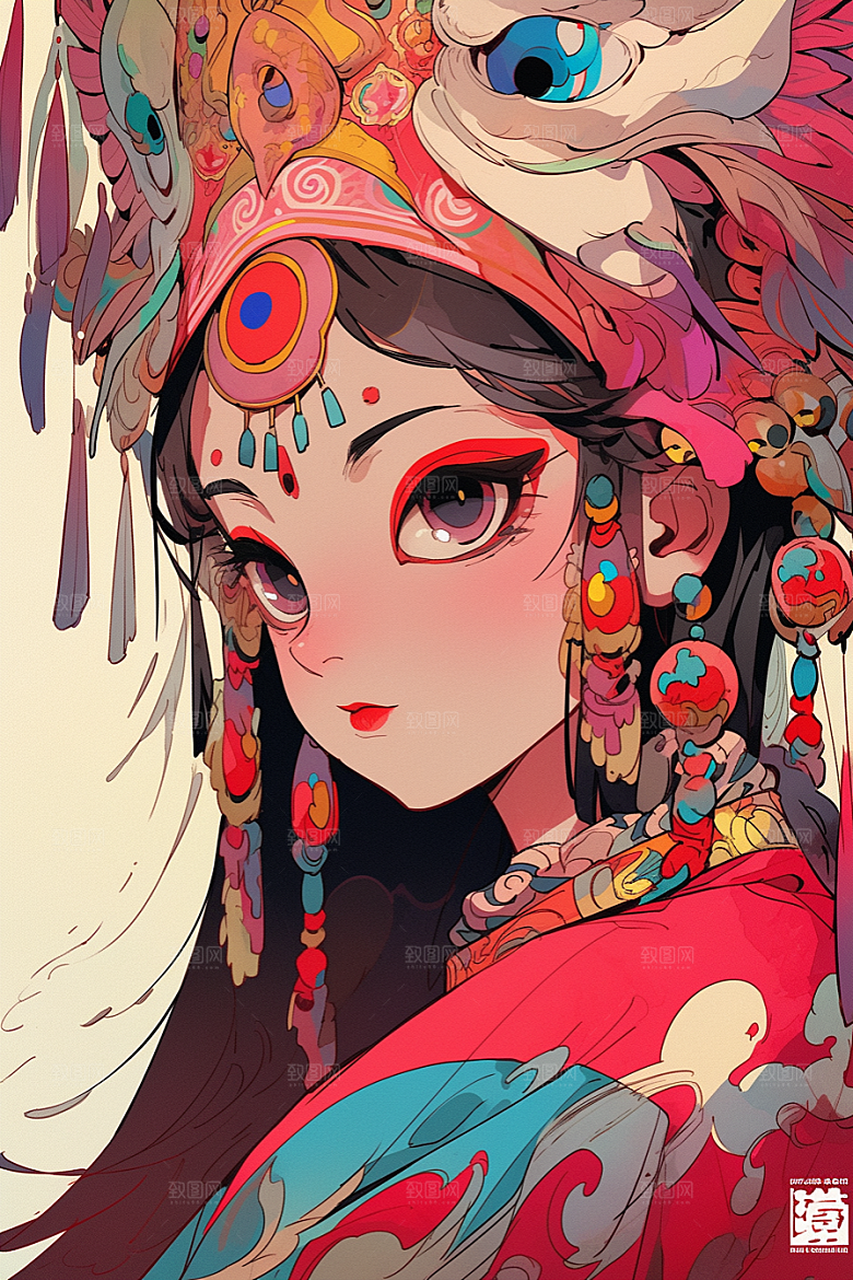 京剧女孩传统风格中式插画