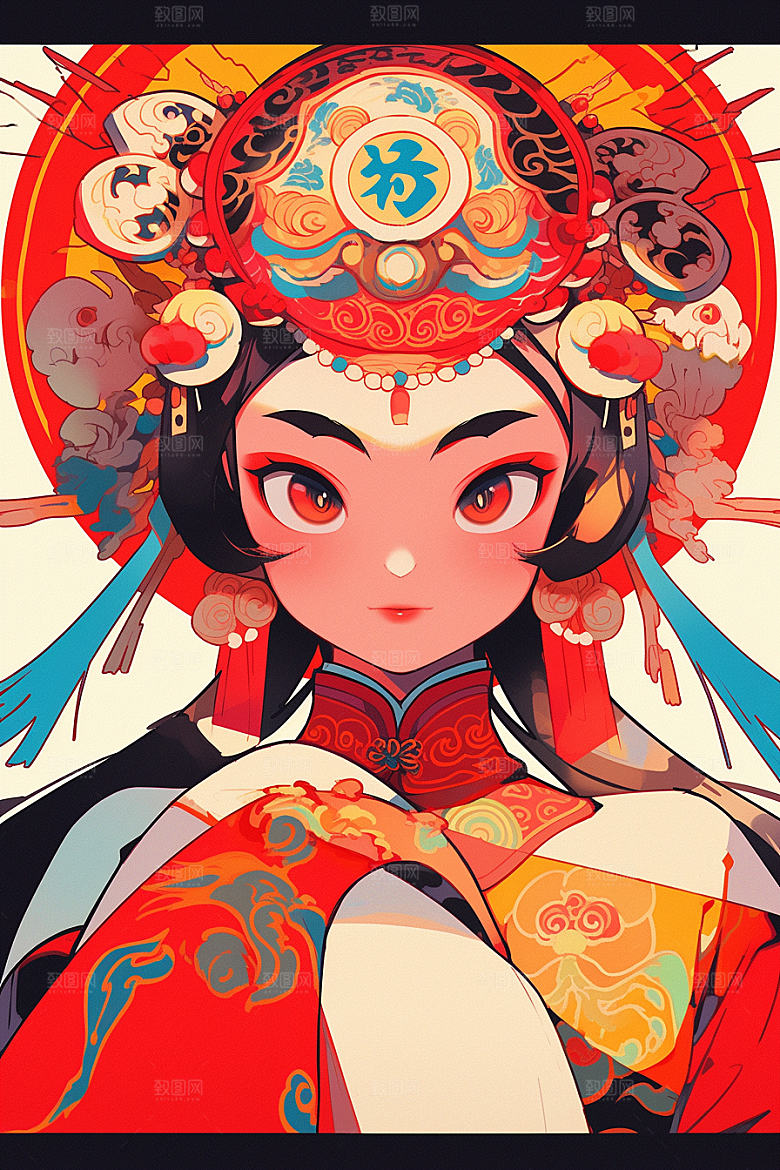 京剧女孩国粹戏剧插画