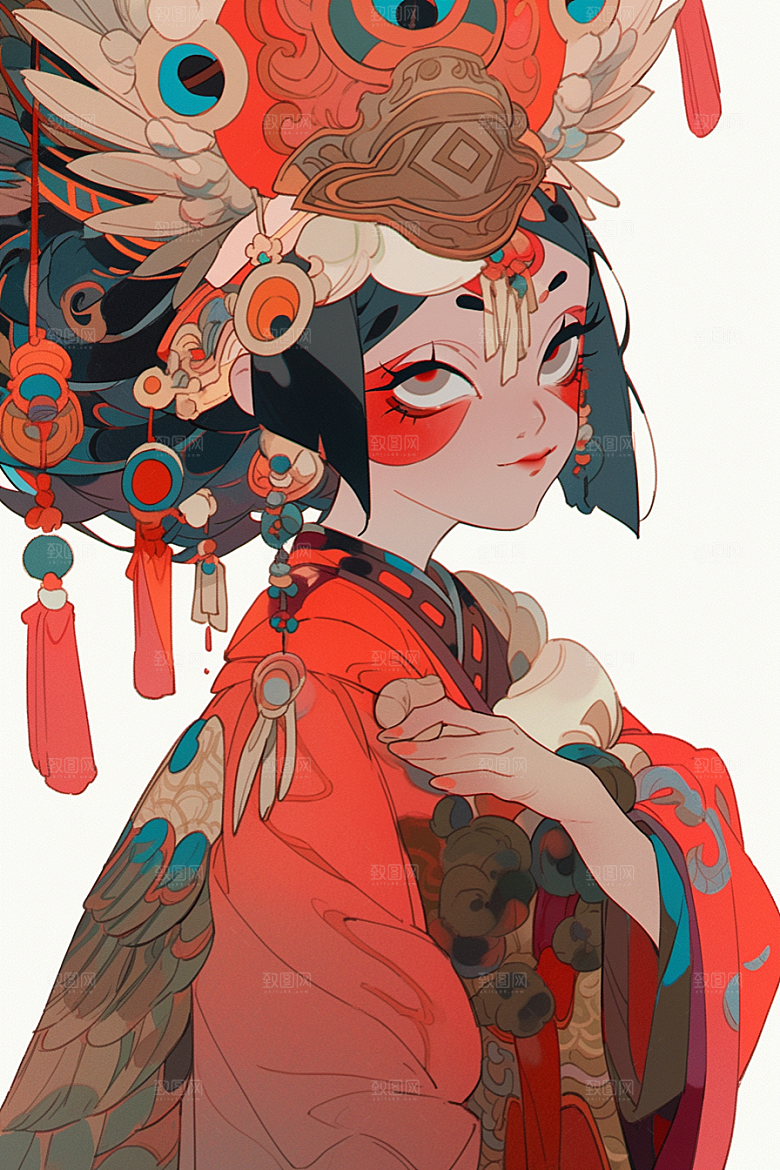 京剧女孩扮相中式插画