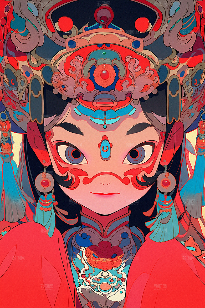 京剧女孩中式中国风插画