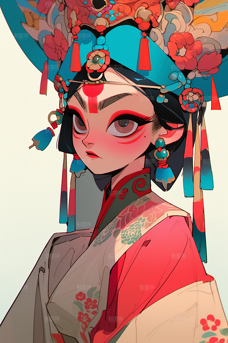 京剧女孩传统风格国潮插画