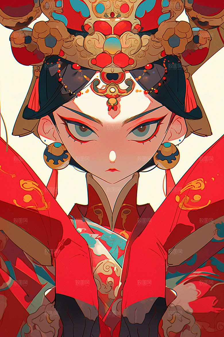 京剧女孩国潮中国风插画