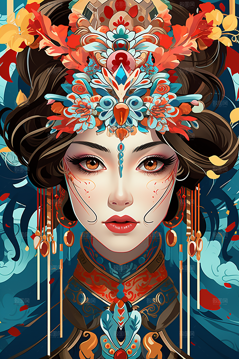 京剧女孩传统风格国潮插画