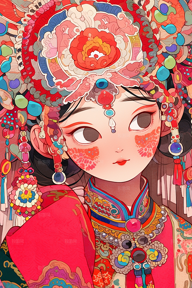 京剧女孩国潮扮相插画