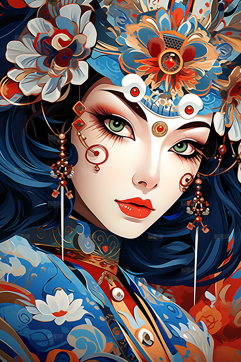 京剧女孩中国风国粹插画