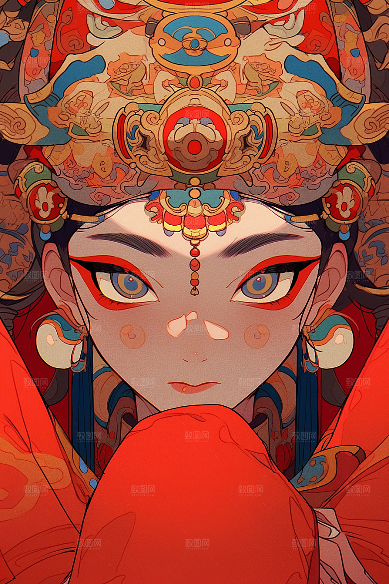 京剧女孩国潮中国风插画