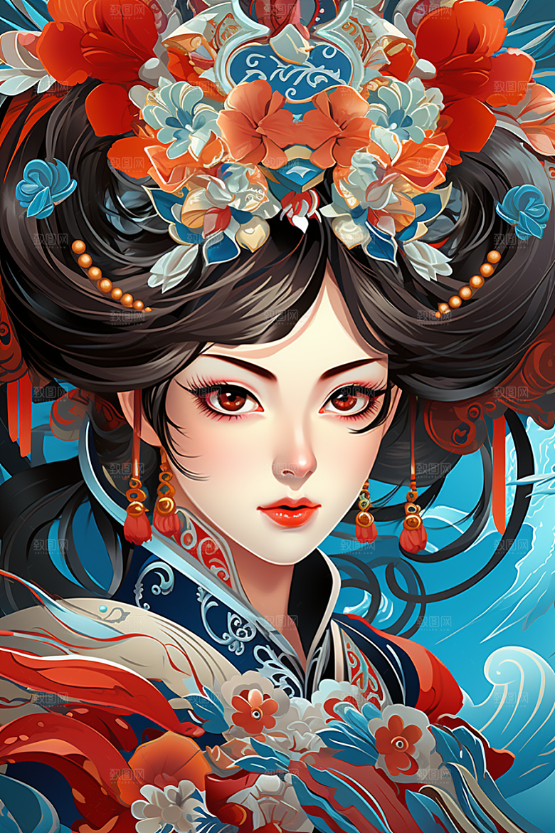 京剧女孩戏剧中式插画