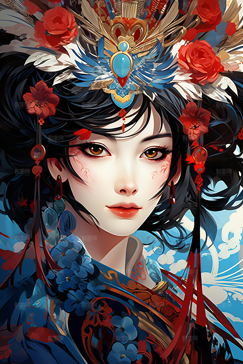 京剧女孩戏剧扮相插画