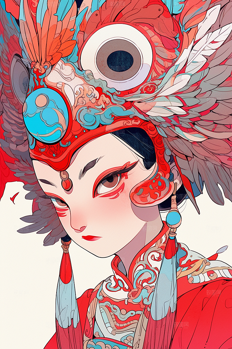 京剧女孩国粹戏剧插画
