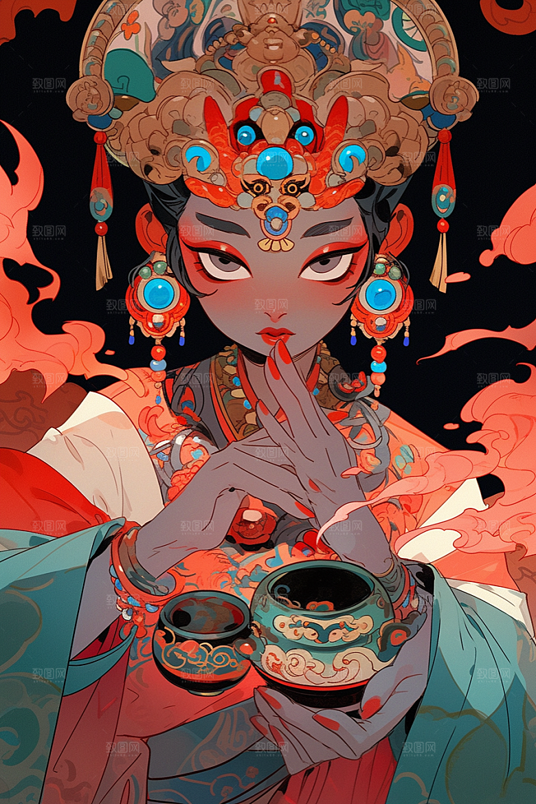 京剧女孩中国风国粹插画