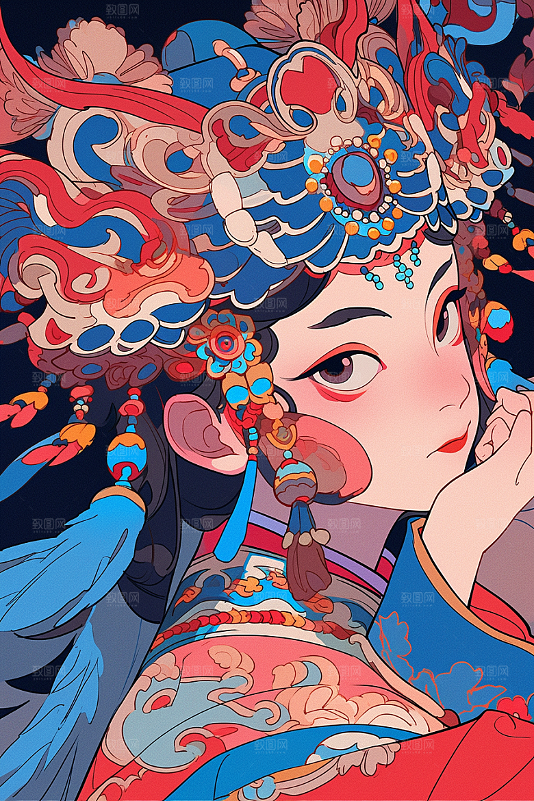 京剧女孩手绘国粹插画