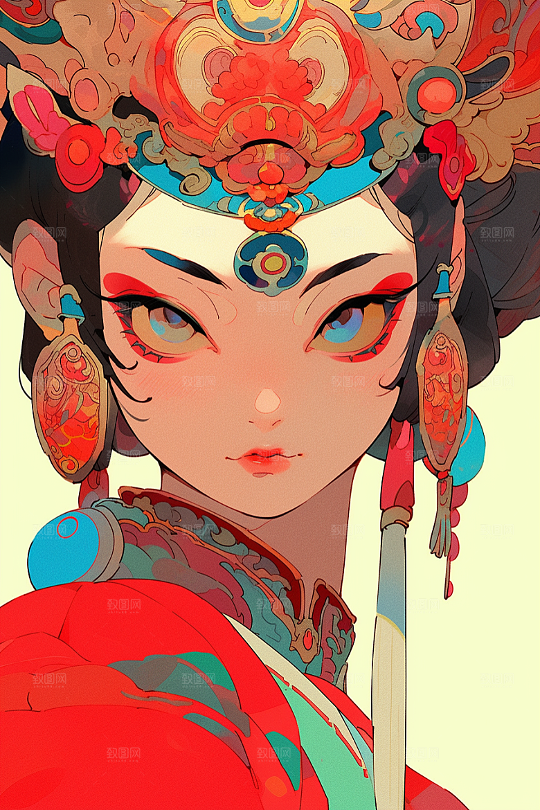 京剧女孩中国风戏曲插画