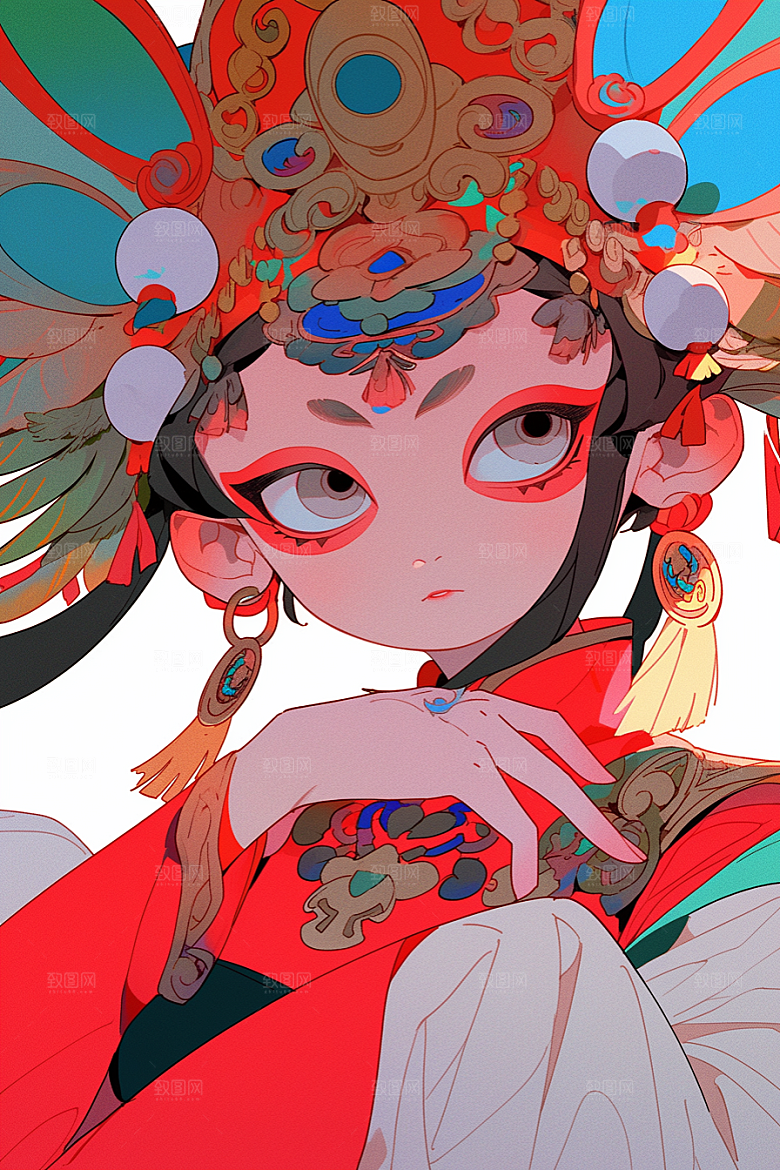 京剧女孩传统风格手绘插画