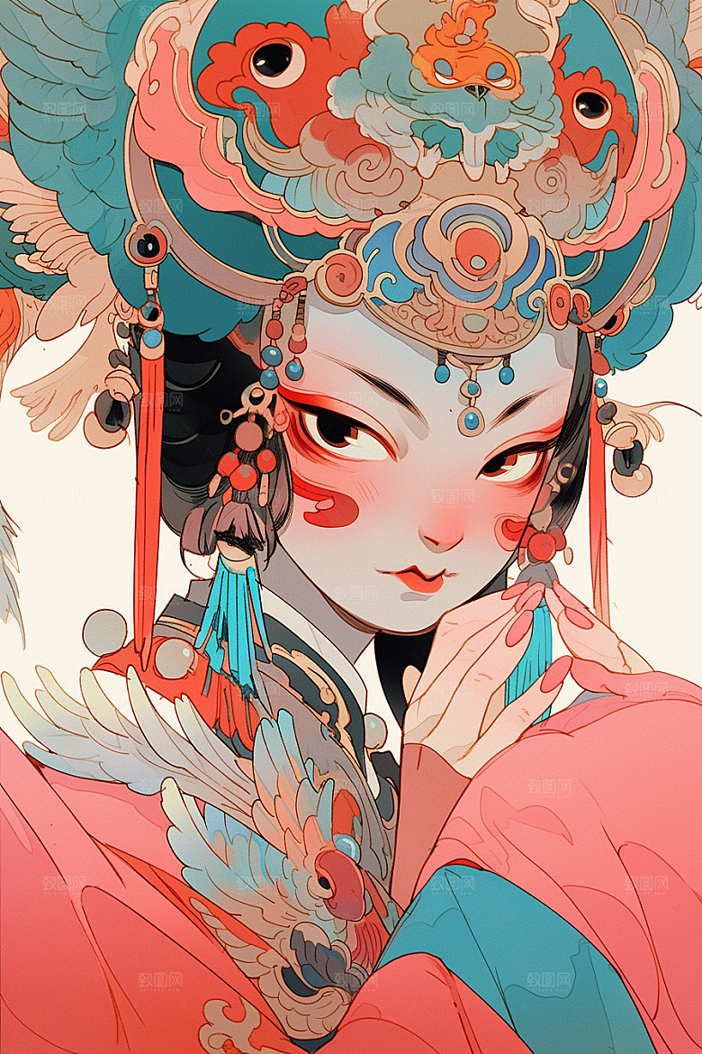 京剧女孩扮相传统风格插画