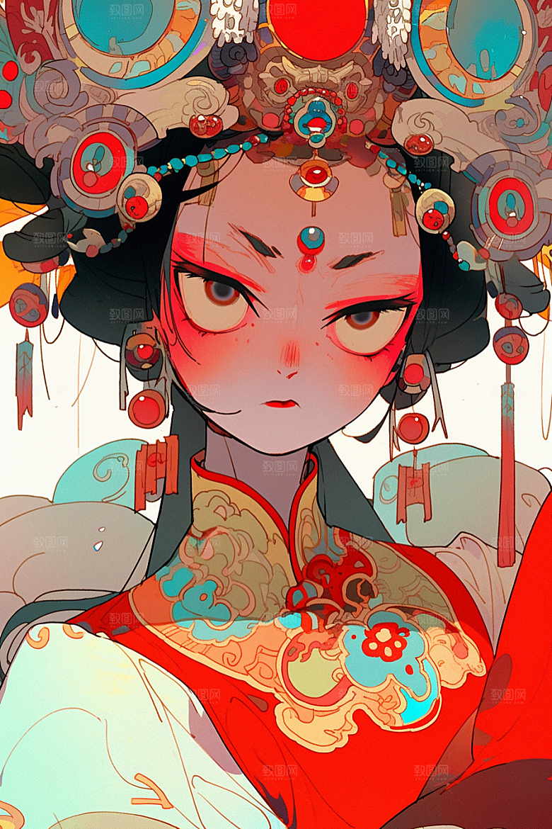 京剧女孩传统风格中国风插画