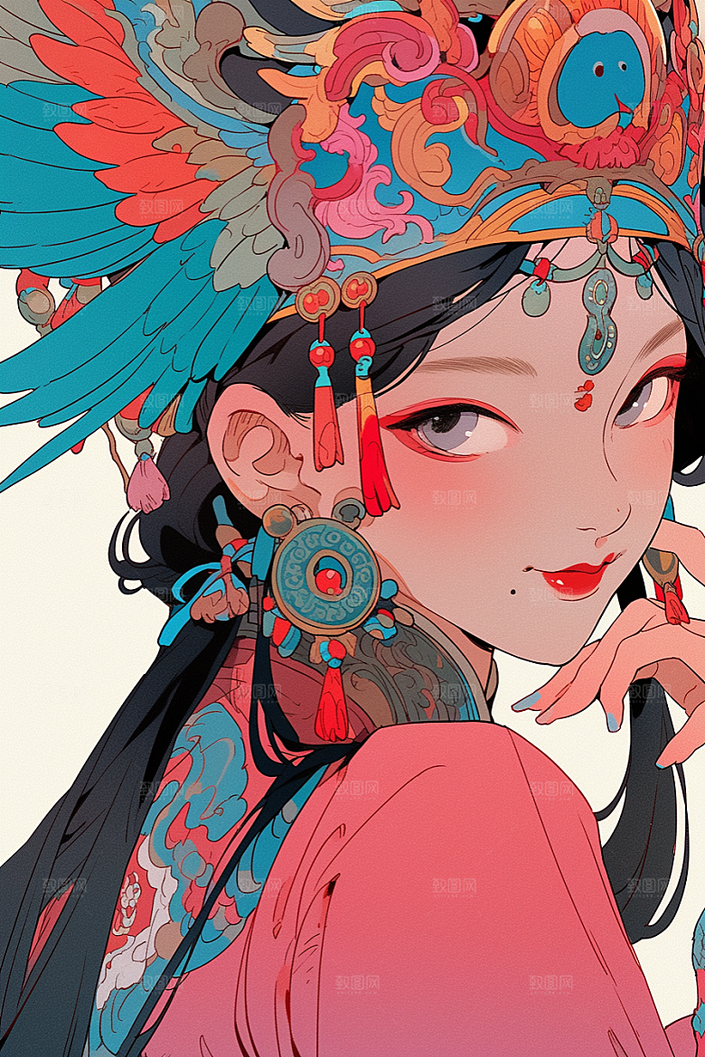 京剧女孩手绘中式插画
