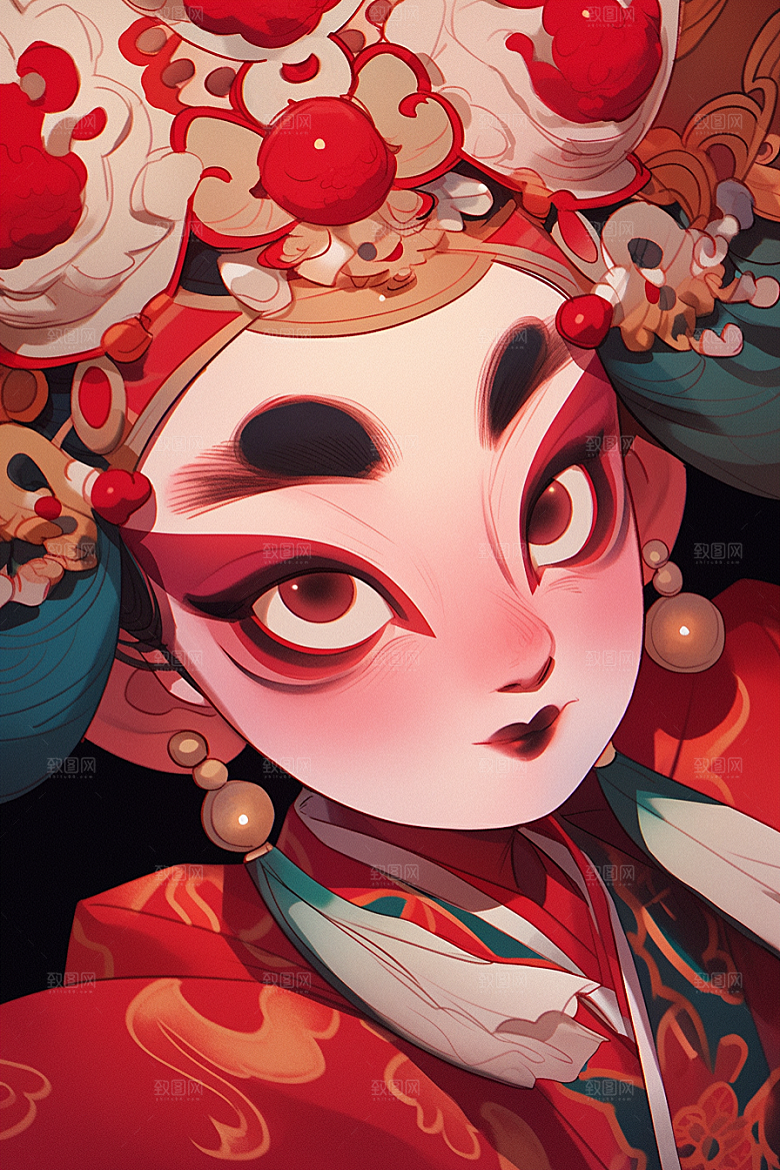 京剧女孩传统风格扮相插画