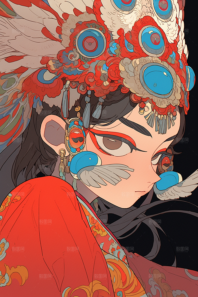 京剧女孩中国风戏曲插画