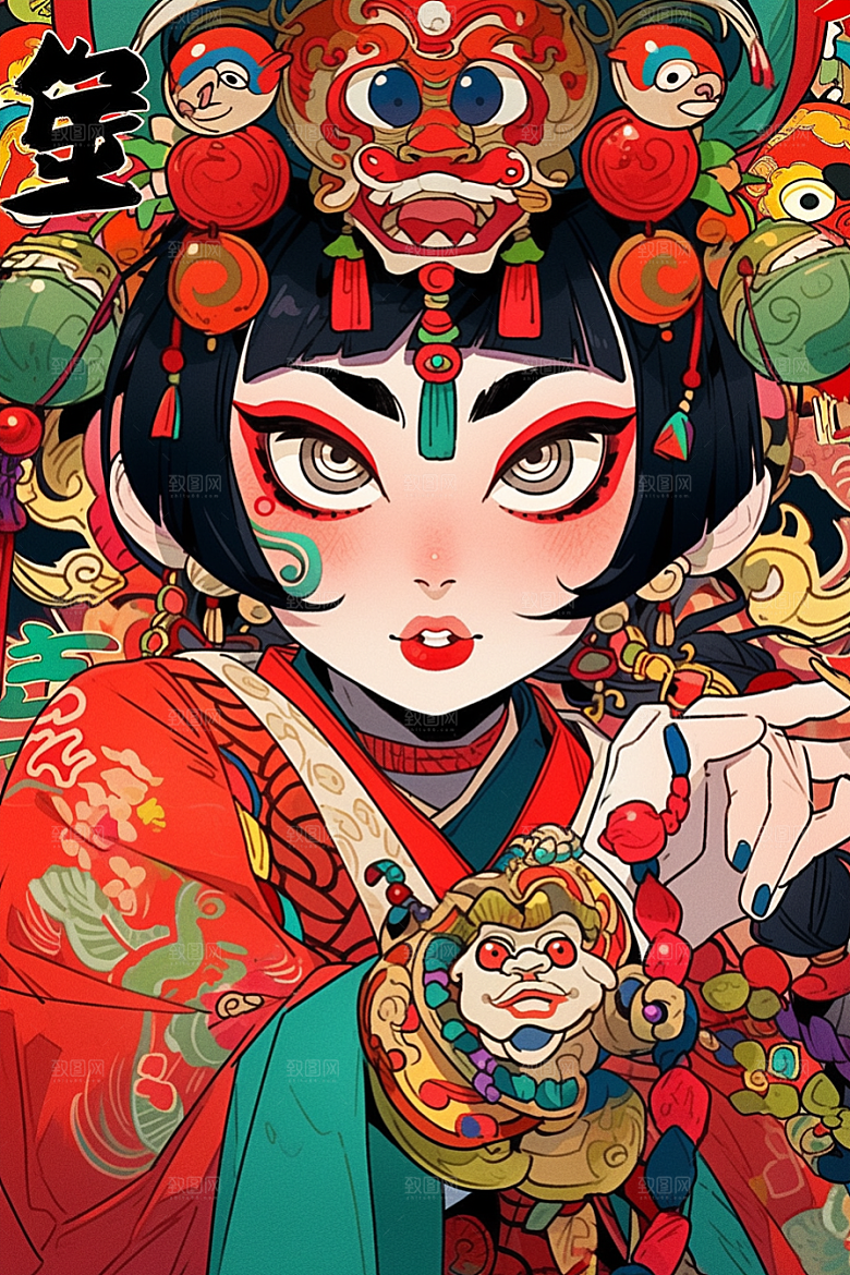 京剧女孩戏剧国潮插画