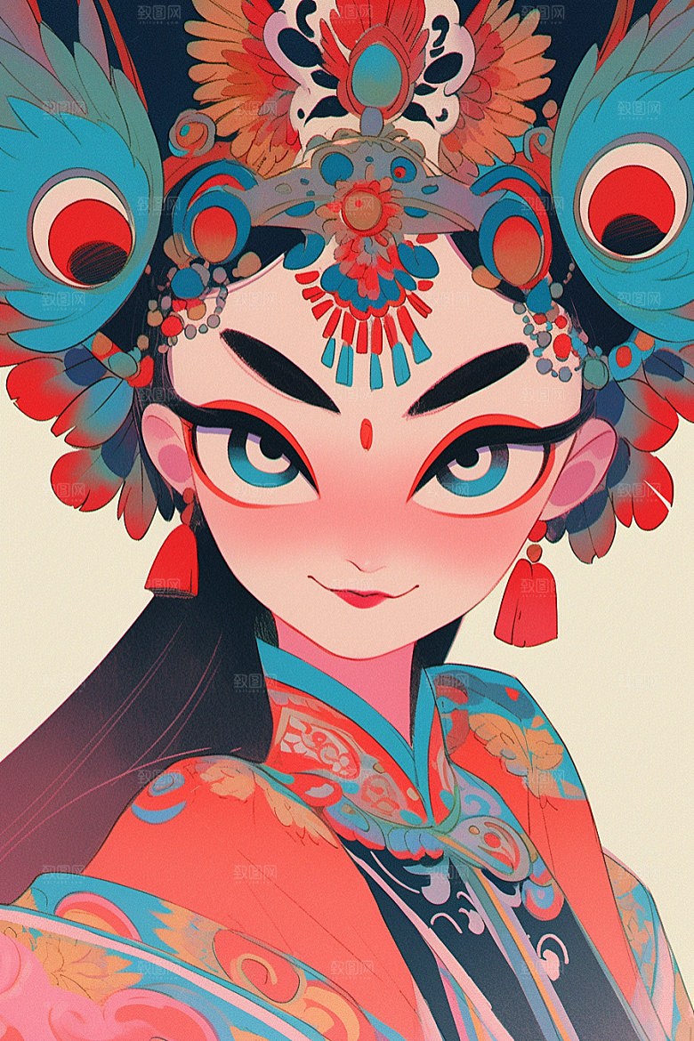 京剧女孩中式国潮插画