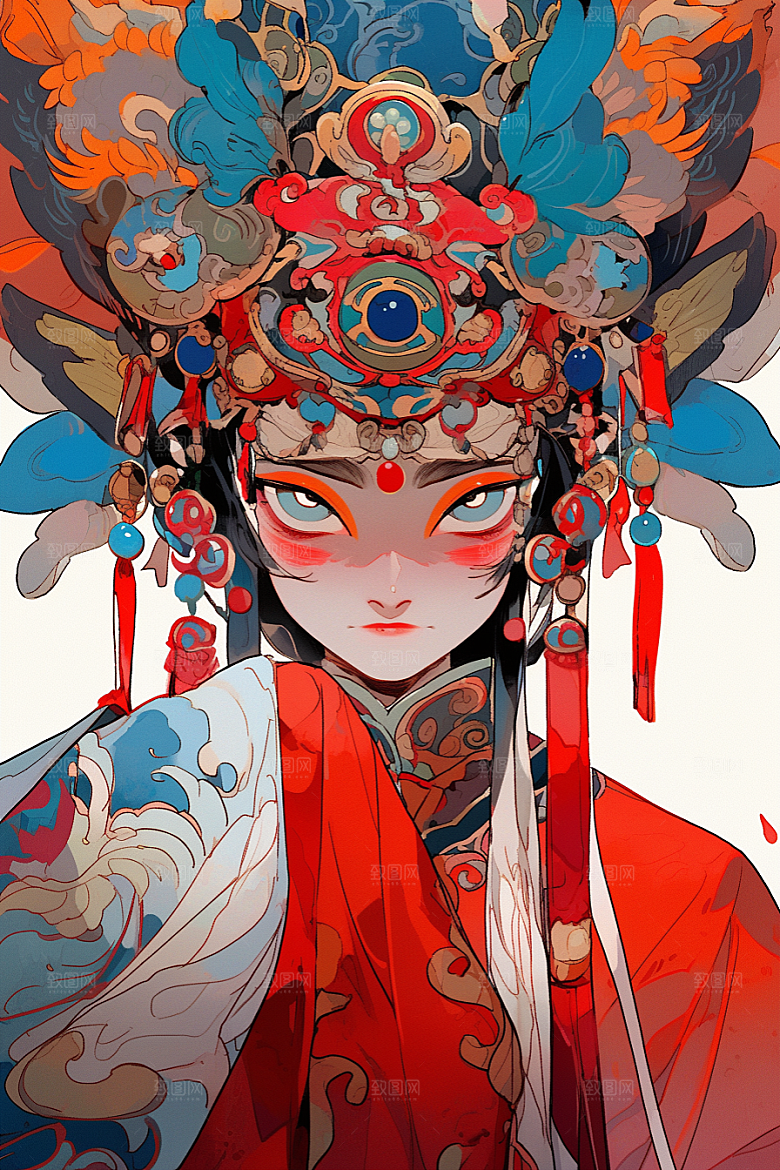 京剧女孩传统风格戏曲插画