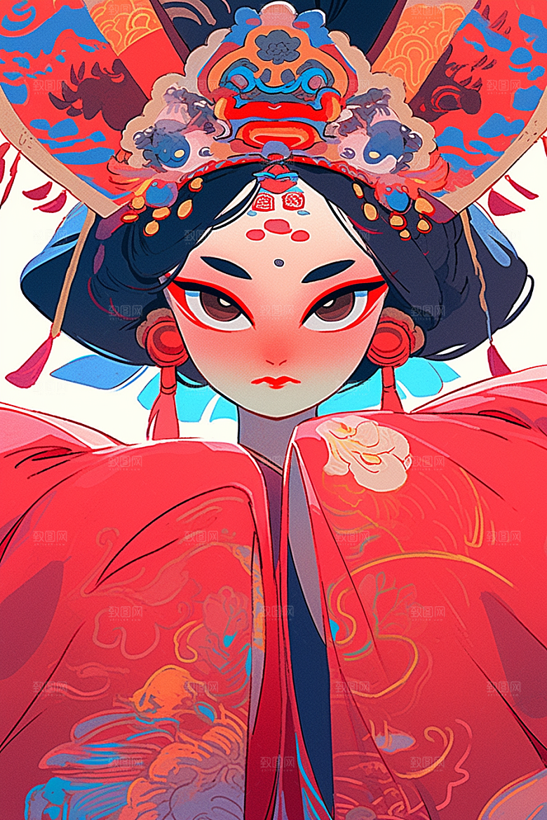 京剧女孩手绘戏剧插画