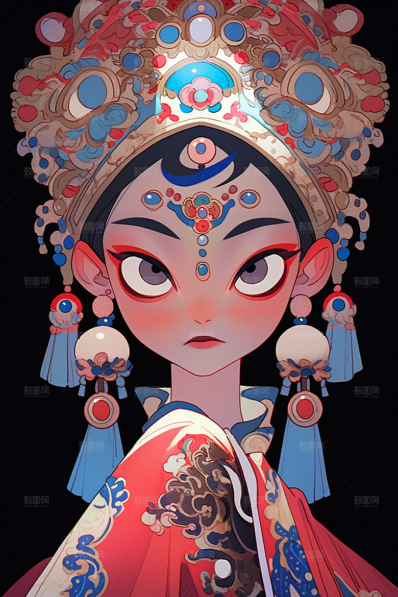 京剧女孩国粹中国风插画