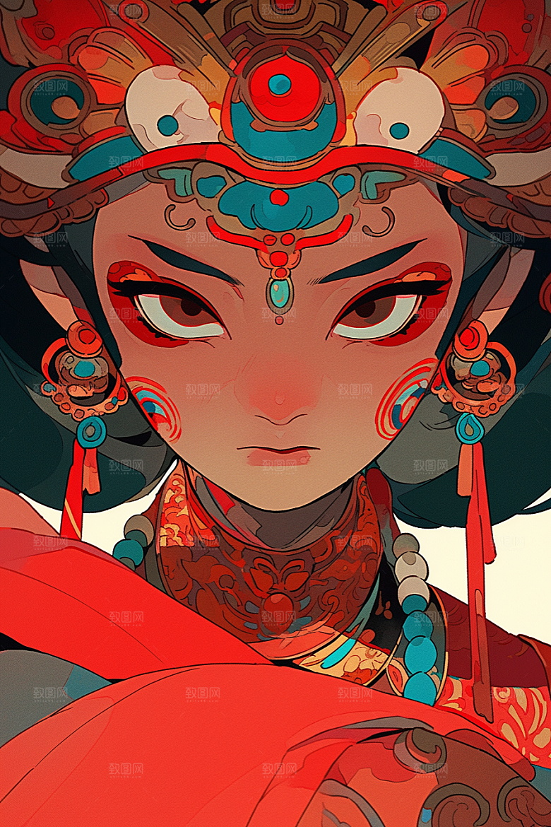 京剧女孩国潮国粹插画