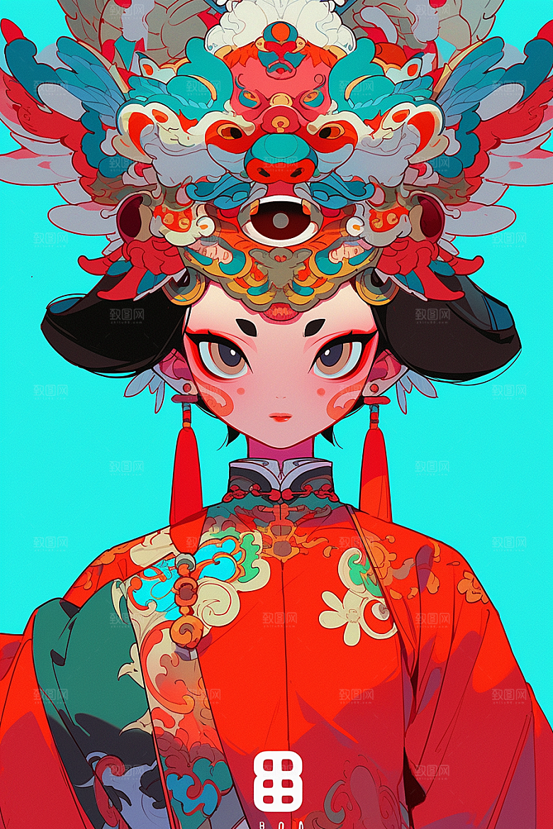 京剧女孩国潮中国风插画