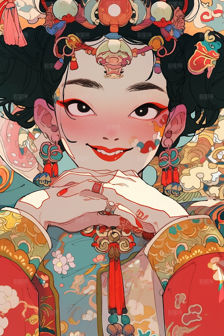 京剧女孩手绘戏剧插画