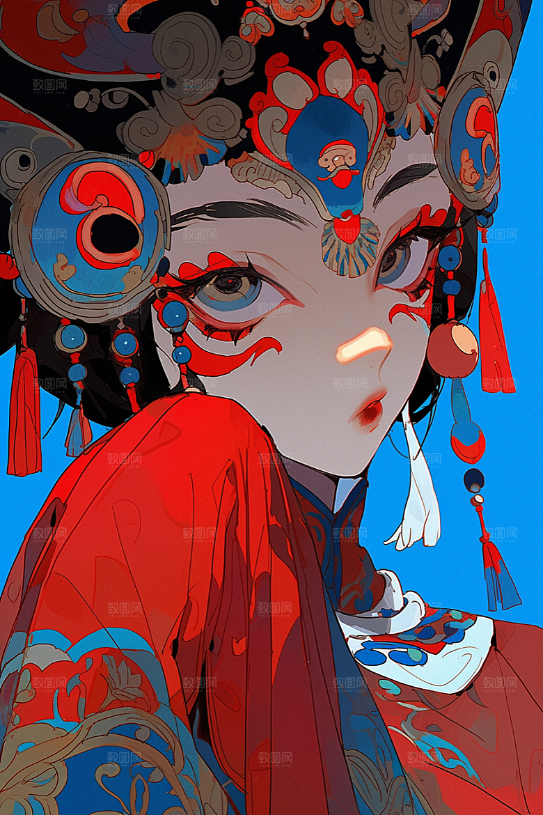 京剧女孩中国风传统风格插画