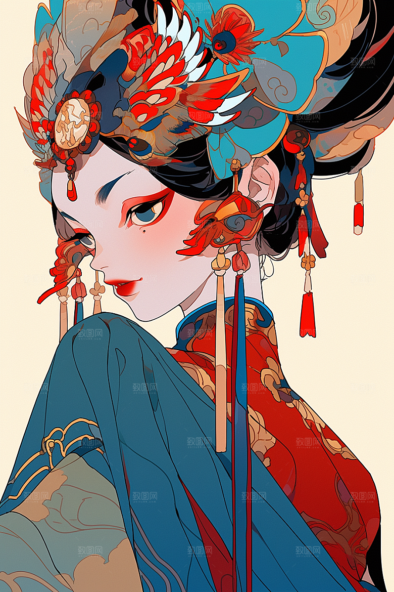 京剧女孩手绘国潮插画