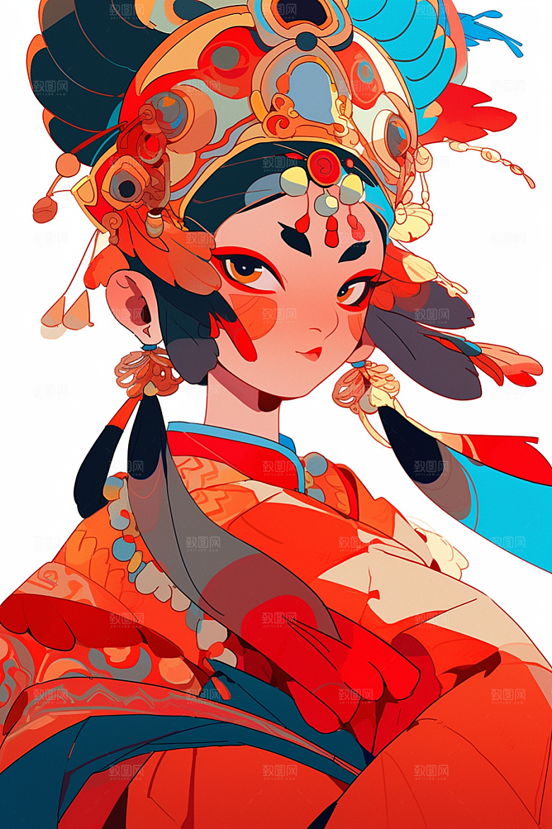 京剧女孩扮相国粹插画