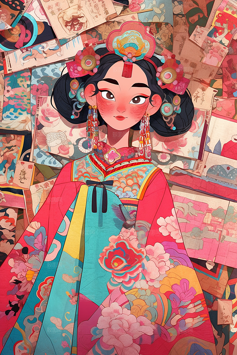 京剧女孩中式戏剧插画