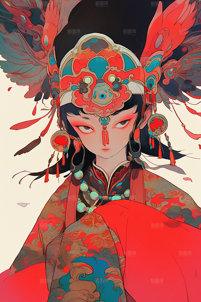 京剧女孩国粹扮相插画